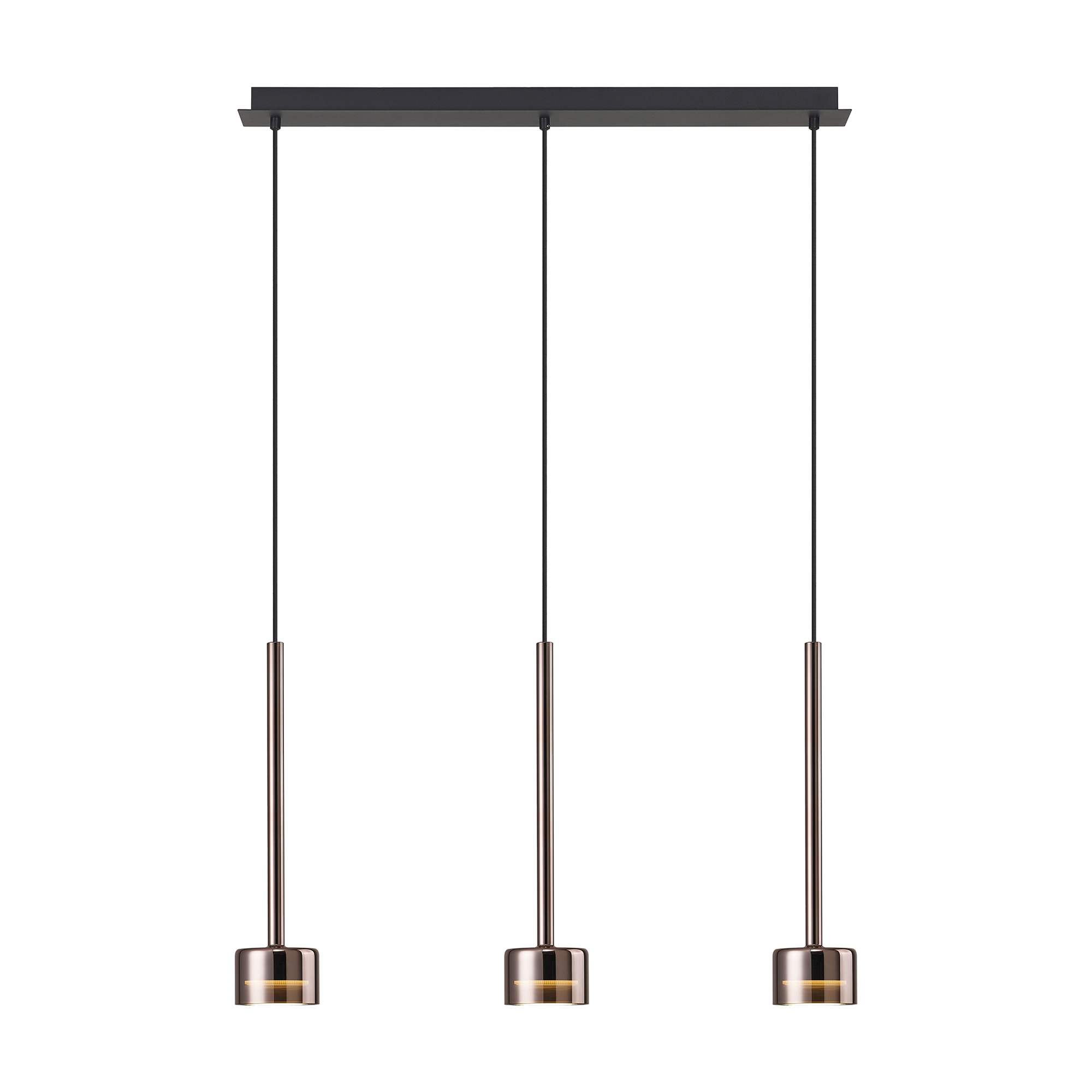 M7885/4000K  Tonic Linear Dimmable Pendant 3 Light 4000K Copper/Black/Copper Glass